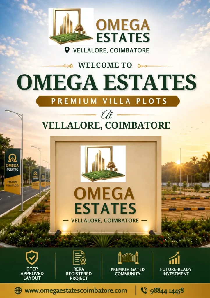 Omega Estates Vellalore Coimbatore premium villa plots in a DTCP approved and RERA registered gated community